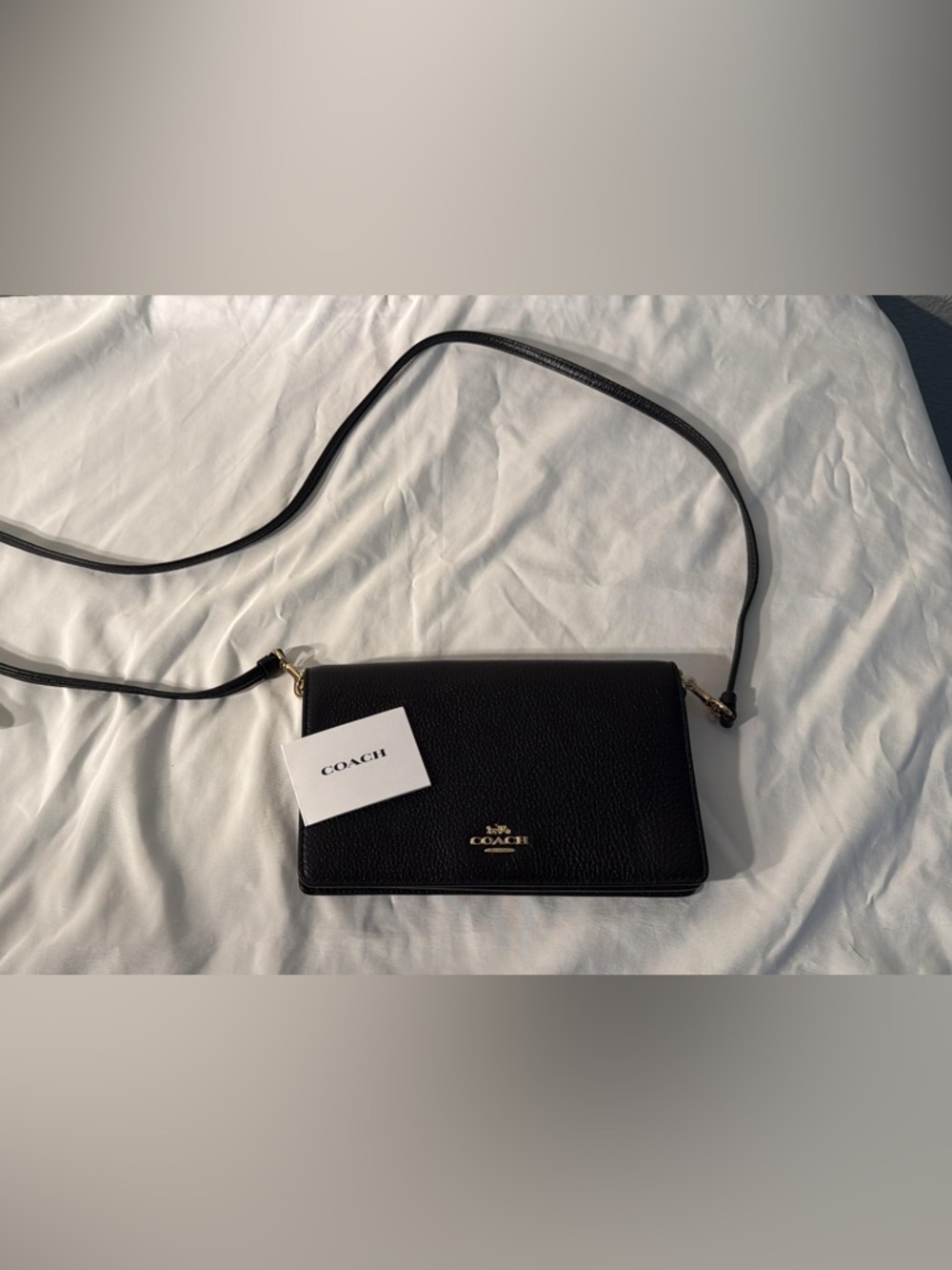 Coach Black Leather Crossbody with Gold Logo